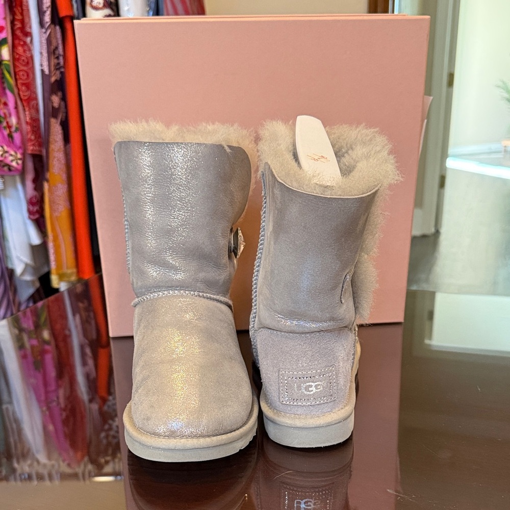 UGG Silver Metallic Button Shearling Boots